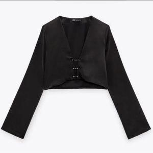 Zara | Cropped Black Satin Effect Blouse